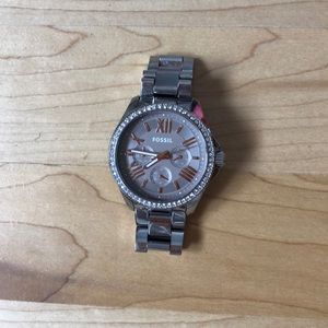 Silver and rose gold Fossil watch